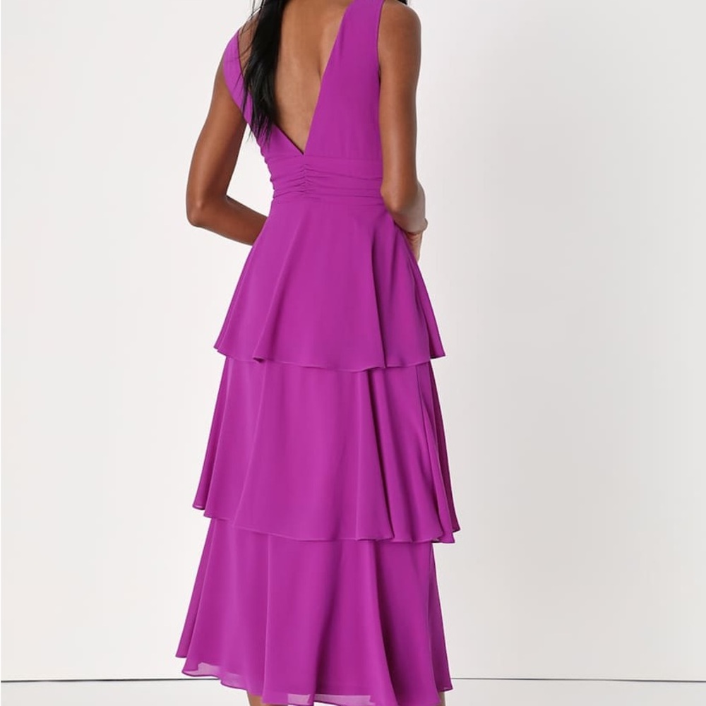 Celebration Time Purple Sleeveless Tiered Midi Dress - L - Picture 2 of 5